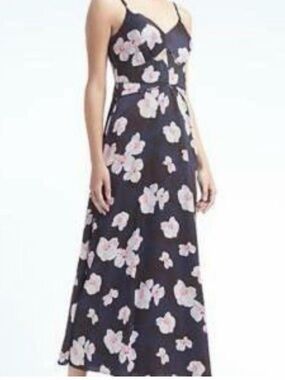 Banana Republic Black Maxi Dress with Pink Floral Print